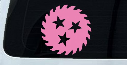 Saw Blade With Stars Country Car or Truck Window Vinyl Decal Sticker (Pink)