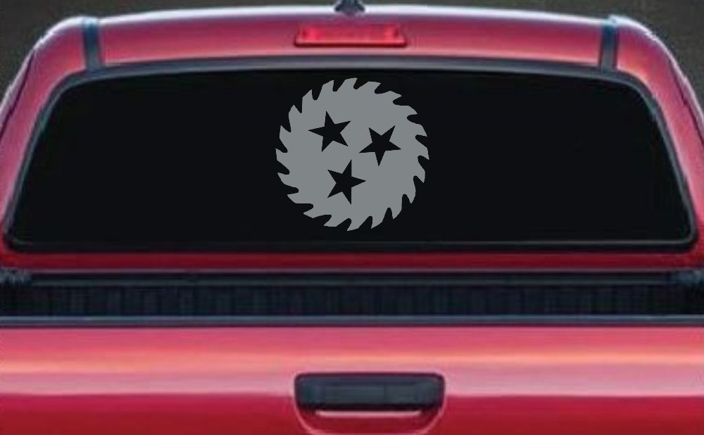 Saw Blade With Stars Country Car or Truck Window Decal Sticker (Telegrey)