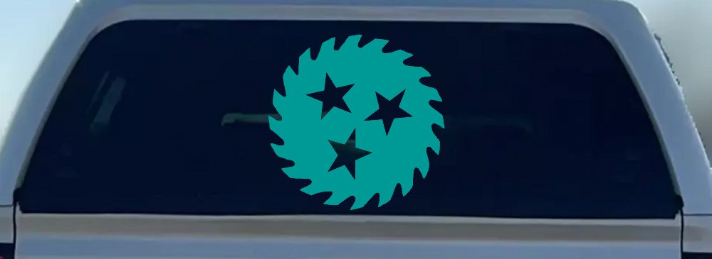 Saw Blade With Stars Country Car or Truck Window Decal Sticker (Turquoise)