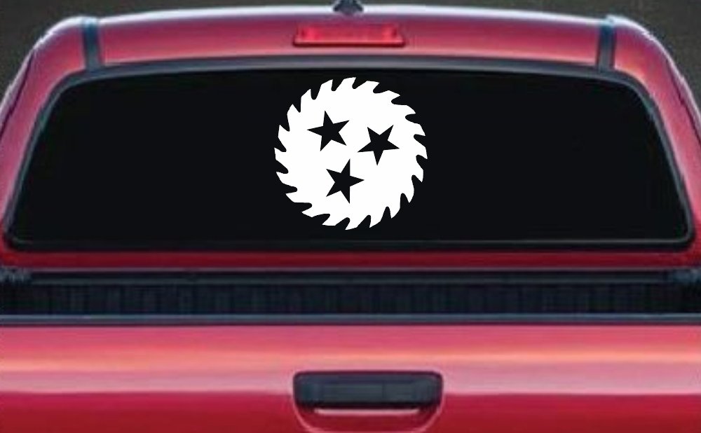 Saw Blade With Stars Country Car or Truck Window Decal Sticker (White)