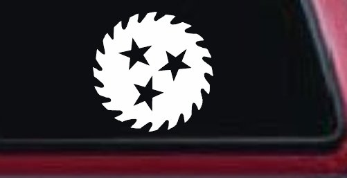 Saw Blade With Stars Country Car or Truck Window Decal Sticker (White)