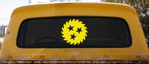 Saw Blade With Stars Country Car or Truck Window Decal Sticker (Yellow)