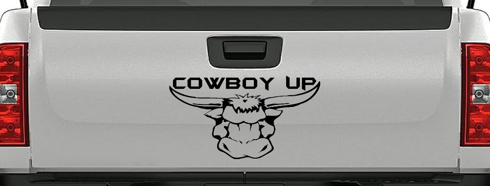 Cowboy Up Bull Head Western Car or Truck Window Decal Sticker (Black)