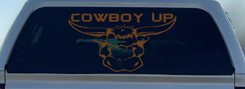 Cowboy Up Bull Head Western Car or Truck Window Decal Sticker (Copper)