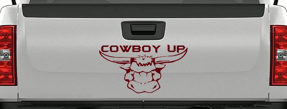 Cowboy Up Bull Head Western Car or Truck Window Decal Sticker (Purple Red)