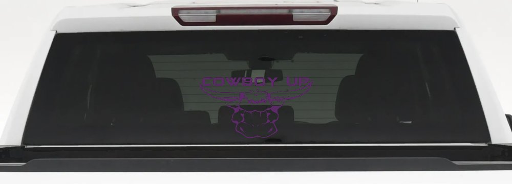 Cowboy Up Bull Head Western Car or Truck Window Vinyl Decal Sticker (Violet)
