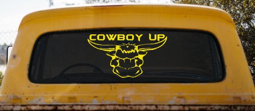Cowboy Up Bull Head Western Car or Truck Window Decal Sticker (Yellow)