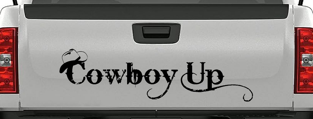 Cowboy Up With Hat Western Rodeo Farm Ranch Car or Truck Window Decal Sticker (Black)