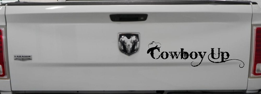 Cowboy Up With Hat Western Rodeo Farm Ranch Car or Truck Window Decal Sticker (Black)