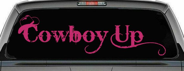Cowboy Up With Hat Western Rodeo Farm Ranch Car or Truck Window Decal Sticker (Hot Pink)