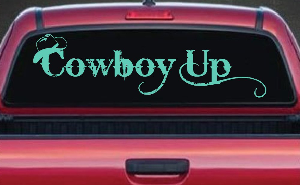 Cowboy Up With Hat Western Rodeo Farm Ranch Car or Truck Window Decal Sticker (Mint)