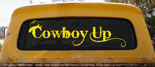 Cowboy Up With Hat Western Rodeo Farm Ranch Car or Truck Window Decal Sticker (Yellow)
