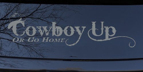 Cowboy Up Or Go Home Western Rodeo Farm Ranch Car or Truck Window Decal Sticker (Telegrey)