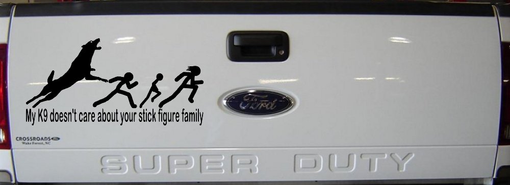 My K9 Dog Doesn't Care About Your Stick Figure Family Funny Car or Truck Window Vinyl Decal Sticker (Black)