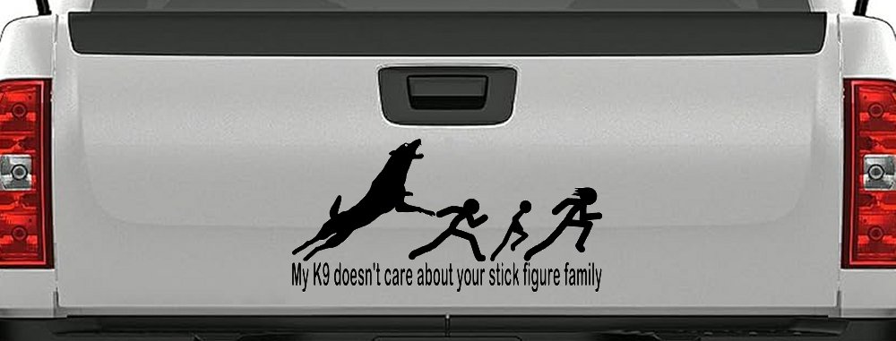 My K9 Dog Doesn't Care About Your Stick Figure Family Funny Car or Truck Window Decal Sticker (Matte Black)
