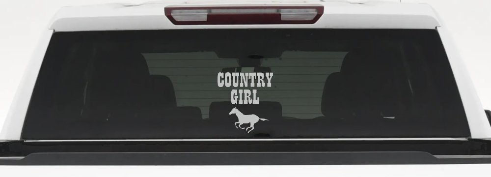 Country Girl With Running Horse  Rodeo Farm Ranch Car or Truck Window Decal Sticker (Light Gray)