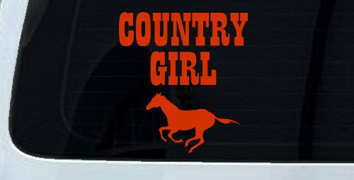 Country Girl With Running Horse  Rodeo Farm Ranch Car or Truck Window Vinyl Decal Sticker (Orange Red)