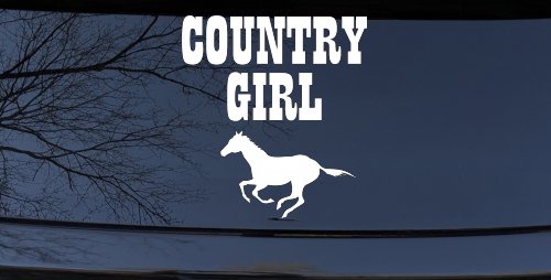 Country Girl With Running Horse  Rodeo Farm Ranch Car or Truck Window Decal Sticker (White)