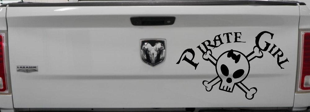 Pirate Girl Cute Skull Car or Truck Window Decal Sticker (Black)