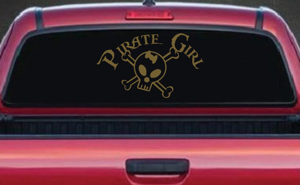 Pirate Girl Cute Skull Car or Truck Window Decal Sticker (Gold)