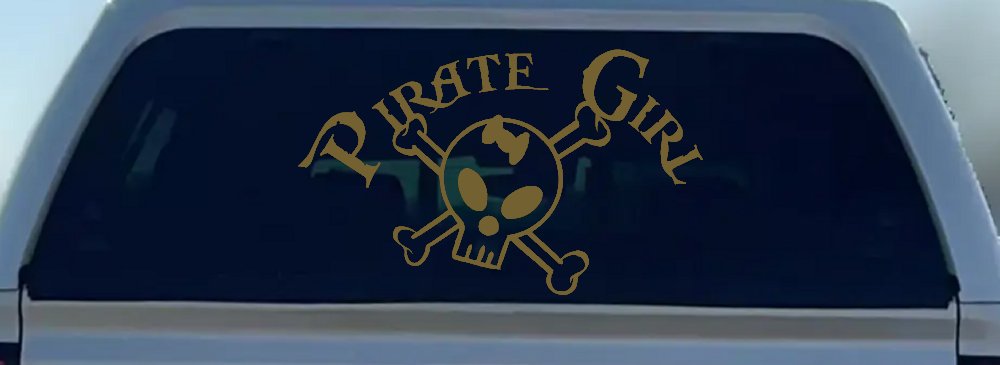Pirate Girl Cute Skull Car or Truck Window Decal Sticker (Gold)