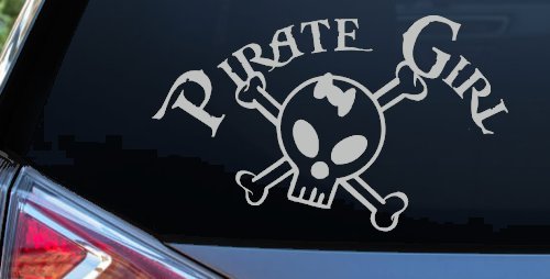 Pirate Girl Cute Skull Car or Truck Window Decal Sticker (Light Gray)