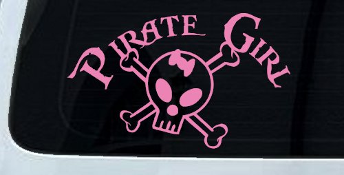 Pirate Girl Cute Skull Car or Truck Window Decal Sticker (Pink)