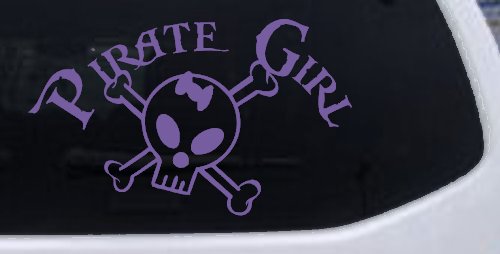 Pirate Girl Cute Skull Car or Truck Window Decal Sticker (Purple)