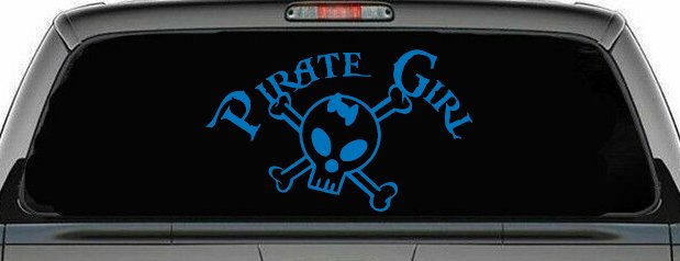 Pirate Girl Cute Skull Car or Truck Window Decal Sticker (Sky Blue)