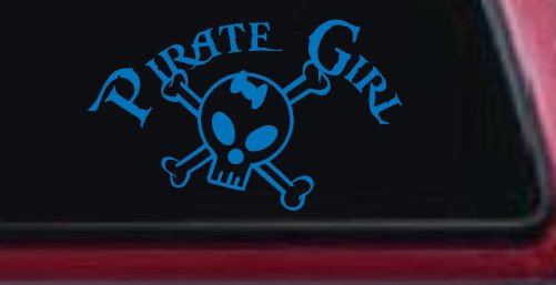 Pirate Girl Cute Skull Car or Truck Window Decal Sticker (Sky Blue)