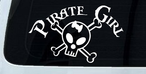 Pirate Girl Cute Skull Car or Truck Window Vinyl Decal Sticker (White)