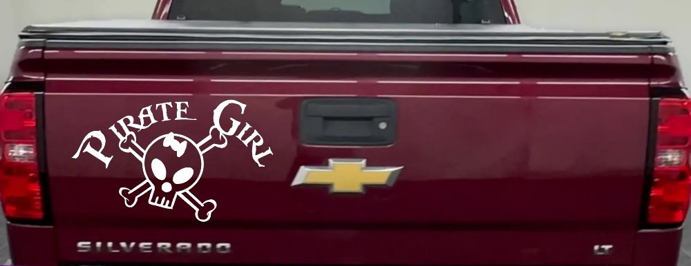 Pirate Girl Cute Skull Car or Truck Window Decal Sticker (White)