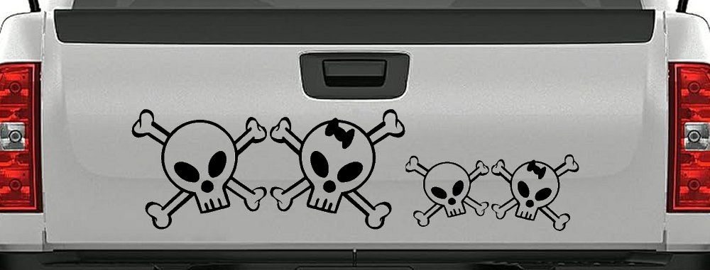 Cute Skull with Son Daughter Stick Family Car or Truck Window Decal Sticker