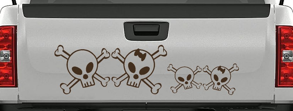 Cute Skull with Son Daughter Stick Family Car or Truck Window Decal Sticker (Brown)