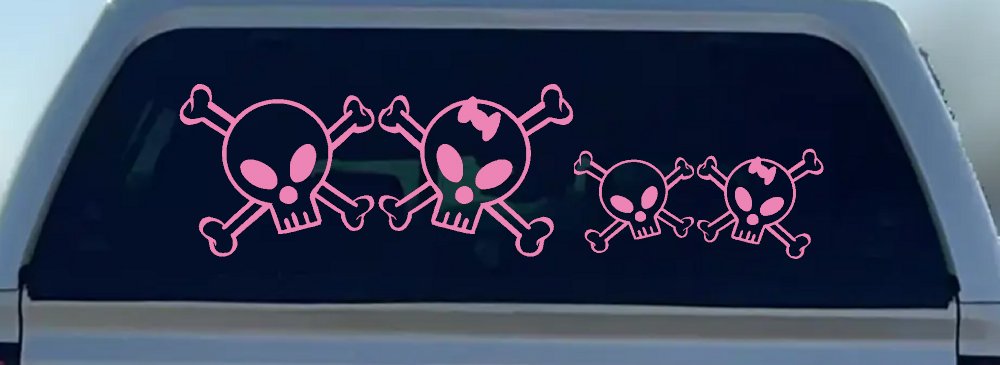 Cute Skull with Son Daughter Stick Family Car or Truck Window Decal Sticker