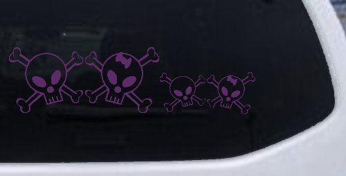 Cute Skull with Son Daughter Stick Family Car or Truck Window Decal Sticker (Violet)