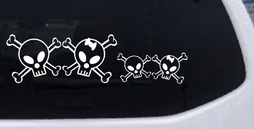 Cute Skull with Son Daughter Stick Family Car or Truck Window Decal Sticker (White)