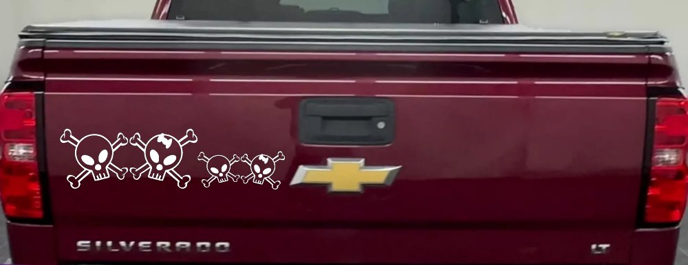 Cute Skull with Son Daughter Stick Family Car or Truck Window Vinyl Decal Sticker (White)
