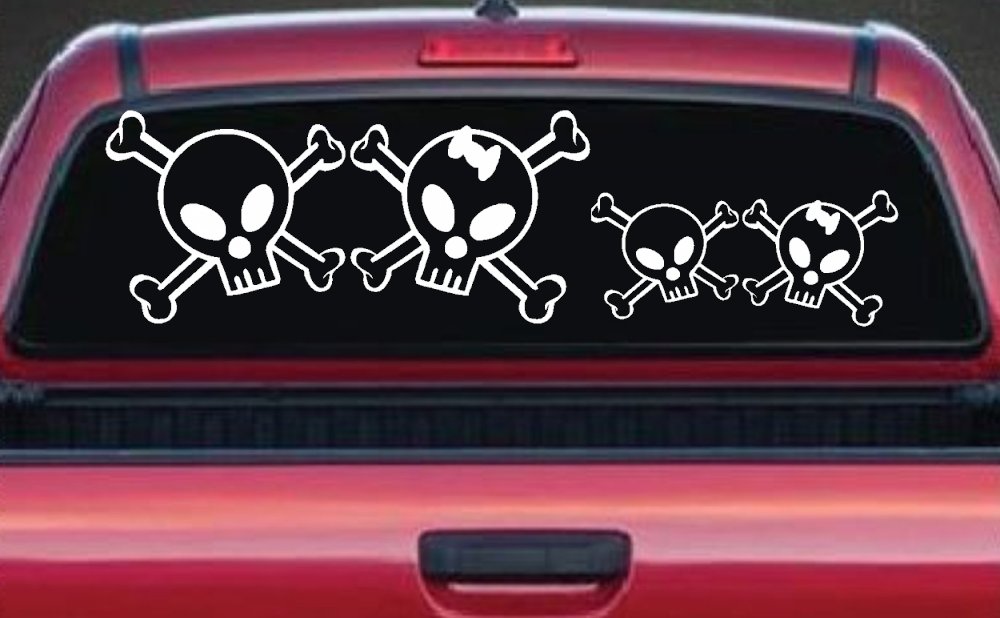 Cute Skull with Son Daughter Stick Family Car or Truck Window Decal Sticker