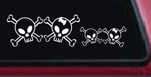 Cute Skull with Son Daughter Stick Family Car or Truck Window Vinyl Decal Sticker (White)