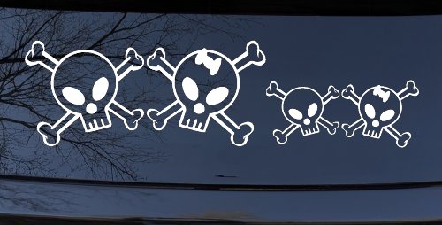 Cute Skull with Son Daughter Stick Family Car or Truck Window Vinyl Decal Sticker (White)