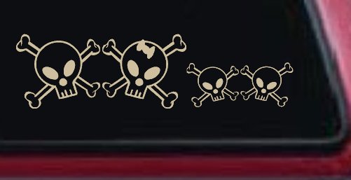 Cute Skull with two Sons Stick Family Car or Truck Window Decal Sticker (Desert Sand)