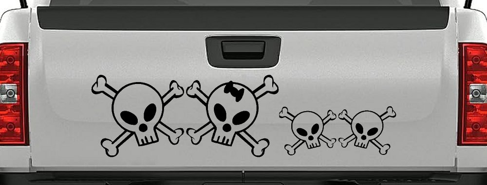 Cute Skull with two Sons Stick Family Car or Truck Window Decal Sticker