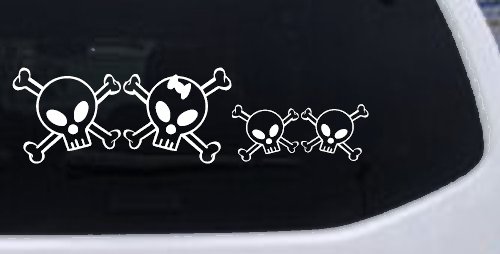 Cute Skull with two Sons Stick Family Car or Truck Window Decal Sticker (White)