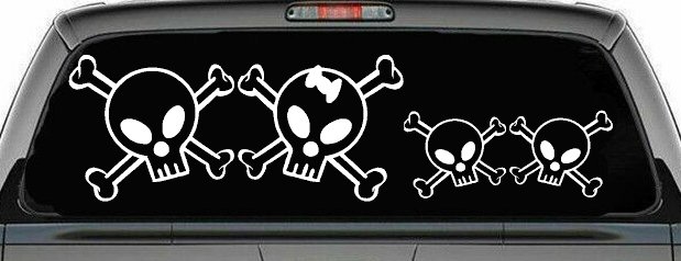 Cute Skull with two Sons Stick Family Car or Truck Window Decal Sticker (White)