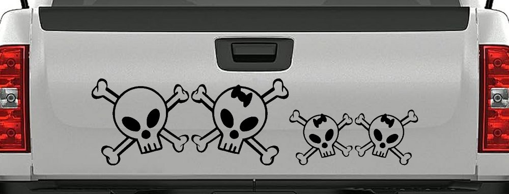 Cute Skull with two Daughters Stick Family Car or Truck Window Decal Sticker (Black)