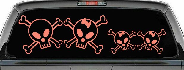 Cute Skull with two Daughters Stick Family Car or Truck Window Decal Sticker