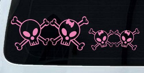 Cute Skull with two Daughters Stick Family Car or Truck Window Vinyl Decal Sticker (Pink)