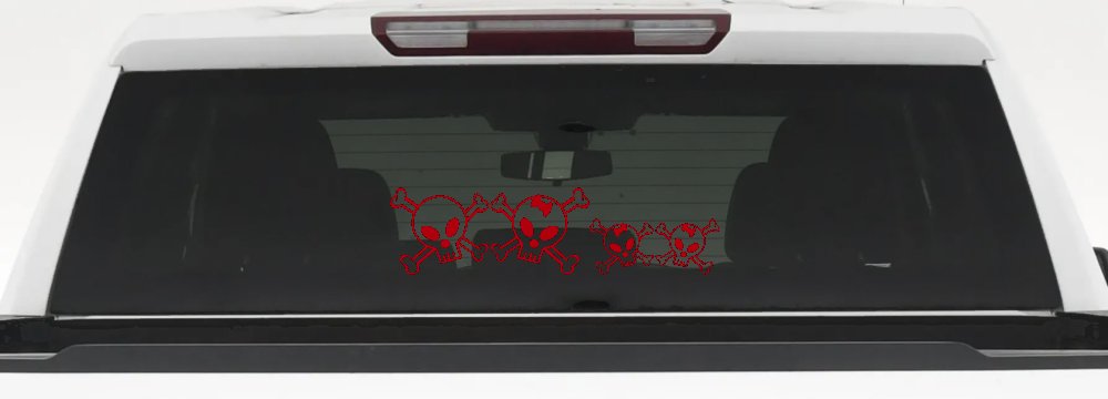 Cute Skull with two Daughters Stick Family Car or Truck Window Decal Sticker (Red)