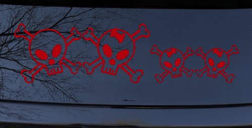 Cute Skull with two Daughters Stick Family Car or Truck Window Decal Sticker (Red)